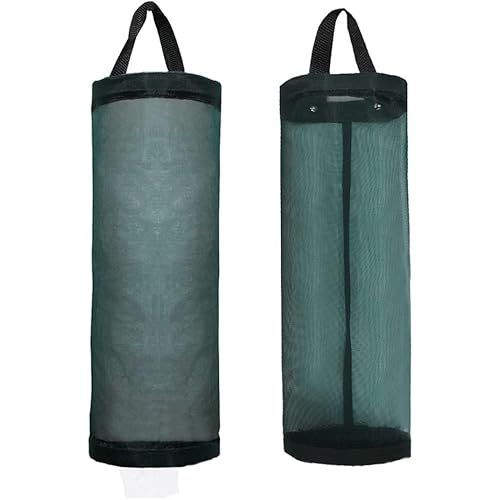 TOGETRUE Plastic Bag Holder, Mesh Grocery Bag Holder Hanging Storage Bag Dispenser (Dark Green 2 Packs)
