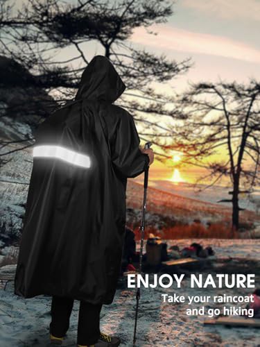 ANYOO Wasserdicht Regenmantel Radfahren Regen Poncho Portable Leichte Regenjacke Mit Kapuze Fahrrad Compact Regen Cape Wiederverwendbare Unisex für Backpacking Camping Outdoors,Schwarz,Einheitsgröße