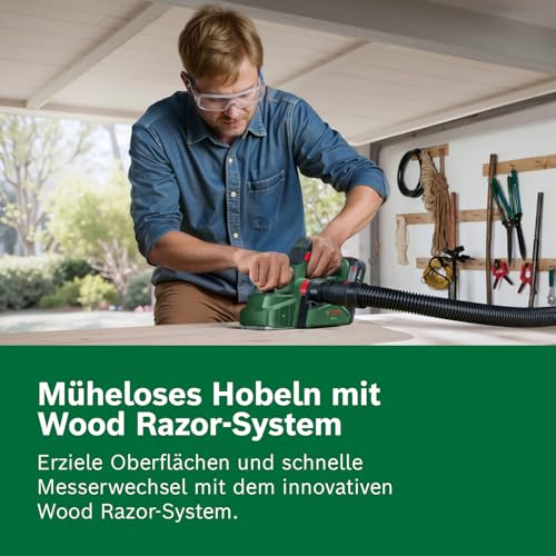 Bosch 18V System Akku-Hobel PHO 18V-20 (Flexibles Hobeln aus verschiedenen Winkeln; einfacher Messerwechsel; inkl. Staubbeutel)