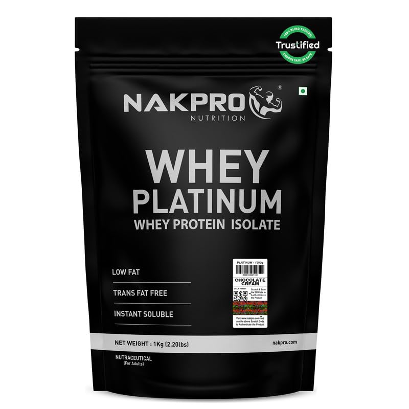 NAKPRO Platinum Whey Protein Isolate 1kg Chocolate Cream | 28g Protein, 6.4g BCAA | Trustified Certified 100% Authentic Supplement Powder & No Adulteration | Low Carbs, Fast Absorbing Whey Protein Powder-image-33