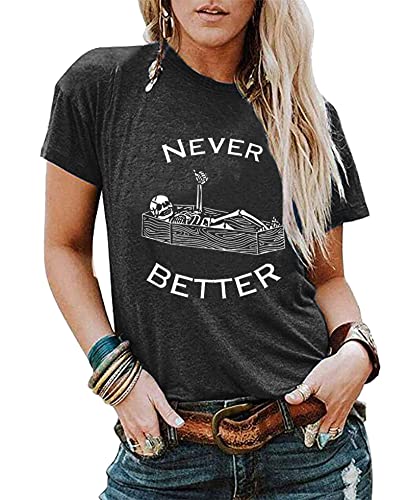 Halloween Shirts for Women Never Better Skeleton Shirt Spooky Season Tee