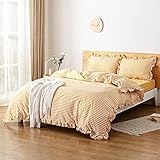 Argstar 3 Pcs Yellow and White Ruffled Plaid Duvet Cover Queen Size, 100% Microfiber Buffalo Checked...