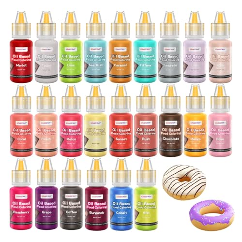 Oil Based Food Coloring,24 Colors Food Coloring Set for Cake Decorating,Chocolate,Baking,Edible Oil Food Dye for Butter,Cookies,Fondant(.20 fl.oz/bottle)