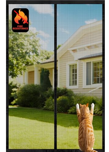 DIKER Mosquitera Puerta Magnetica 90x210cm, Cortina Mosquitera Puerta Exterior Corredera, Mosquiteras para Ventanas para Puertas de Balcón, Fibra de Vidrio para Mayor Durabilidad, Negro