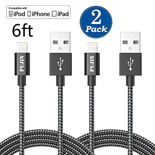 iPhone Cable,2Pack 6FT Extra Long Nylon Braided Cord Lightning Cable to USB Charging Charger for iPhone 7/7 Plus, 6s plus/6s/6 plus/6, se/5s/5c/5, iPad Air/Pro/Mini