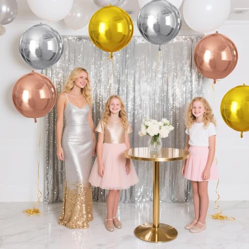 Image of 9 Pcs Silver Gold Rose Gold Round Foil Balloons,22 Inch Round Balloons | Silver Gold Rose Gold Giant 4D Round Ball Balloons For Wedding Graduation Anniversary New Year Disco Party Decorations