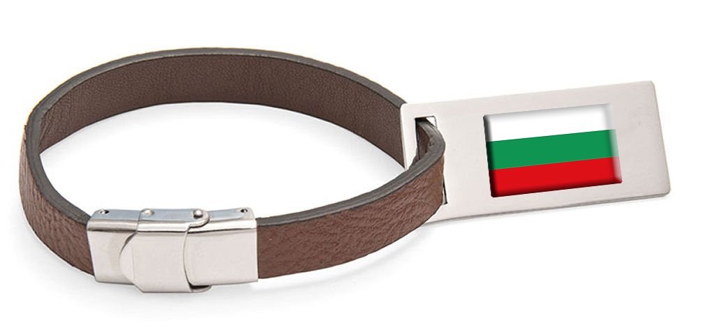Etiqueta de Equipaje de cuero Bandera Bulgaria Texto grabado de acero