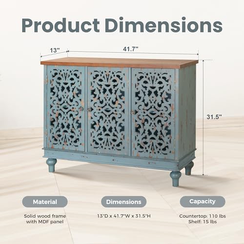 PHI-VILLA-Accent-Cabinet-with-Doors-Sideboard-Buffet-Cabinet-Distressed-Cupboard-Cabinet-for-Living-RoomDining-RoomHallway-Blue-Storage-Cabinet PHI VILLA Accent Cabinet with Doors Sideboard Buffet Cabinet Distressed Cupboard Cabinet for Living RoomDining RoomHallway Blue Storage Cabinet