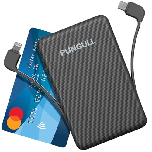 Slim Portable Charger 5000mAh - Compact Mini Small Power Bank Built-in Cable Cute Mobile Cell Phone...