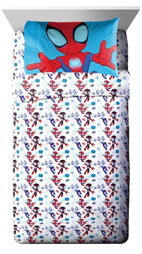 Image of Jay Franco Marvel Spidey & His Amazing Friends Twin Size Comforter Set - 4 Piece Includes Sheet Set, Pillow Covers & Bonus Duffle Bag - Super Soft Kids Bedding with Ghost Spider and Miles Morales