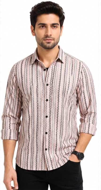 Image of MOHICANS Striped Regular Fit Casual Shirt Multicolor Cotton Blend Mens Shirt
