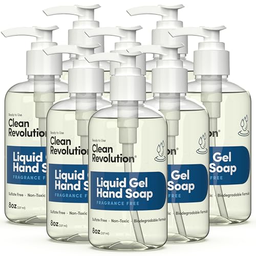 Image of Clean Revolution Fragrance Free Liquid Gel Hand Soap - Sulfate-Free Unscented Gel Hand Wash for Sensitive Skin, Moisturizing & Non Toxic Formula, Made in the USA (8 Fl Oz, Pack of 8)