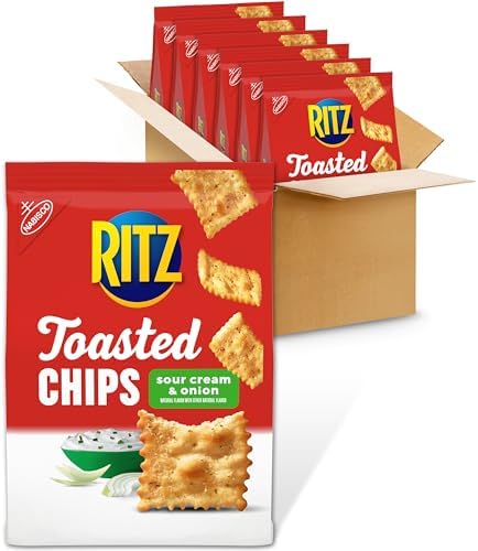 RITZ Toasted Chips Sour Cream and Onion Crackers, Party Snacks, 6 Bags