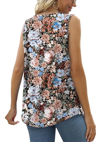 Image of Saloogoe Summer Tank Tops for Women Loose Fit Pleated Tunics Scoop Neck Sleeveless Lace Tops Curved Hem Flowy