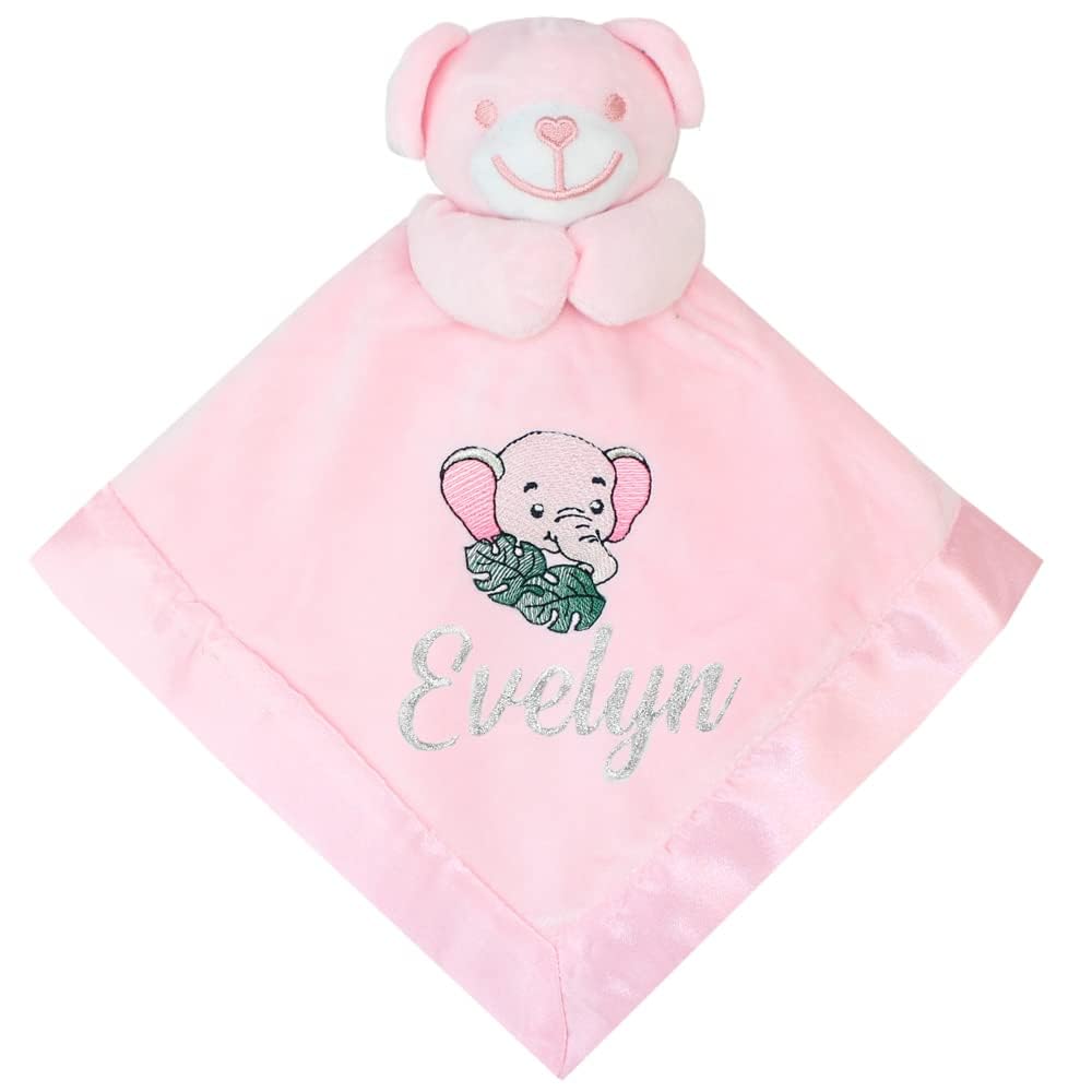 Personalised Embroidered Elephant 3D Teddy Pink Snuggle Baby Blanket