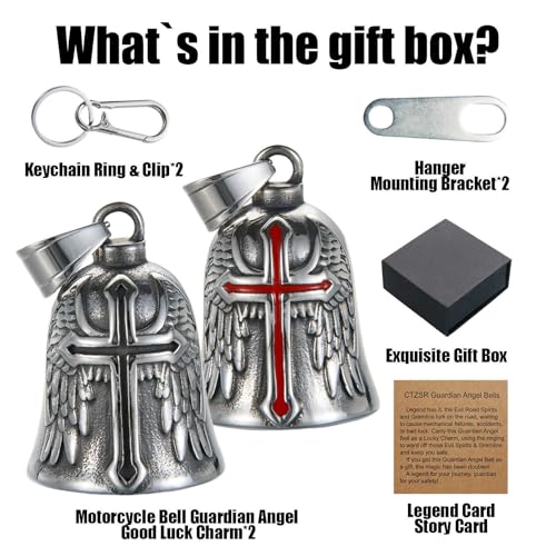 Image of Motorcycle Bell Guardian Angel Charm - Weather-resistant Good Luck Gremlin Bells With Gift Box, Legend Card, Keychain