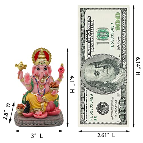 Alikiki Indian God Lord Ganesha Statue - 4.1”H Multicolor Hindu Idol Ganesh Figurine India Home Office Mandir Temple Altar Pooja Item Diwali Puja Gifts #TOP5