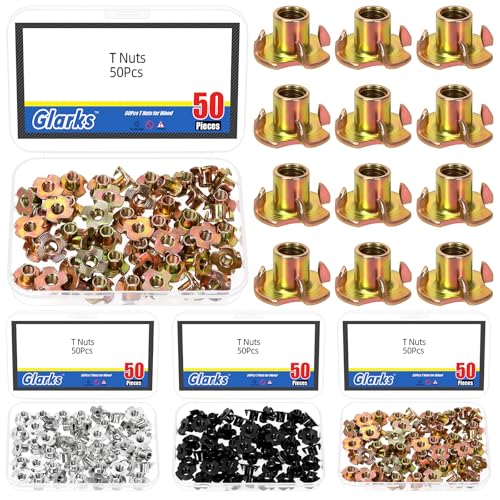 Glarks 50pcs M6 x 10mm galvanizado 4-punta tuerca de tee, acero al carbono cuatro mandíbulas tuercas T, roscada insertar tuerca T para muebles de madera, roca escalada sostiene, casa, gabinete