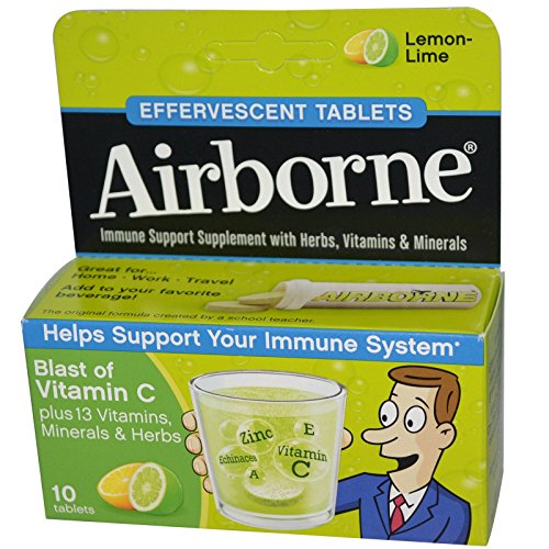 Vitamin C 1000mg (per serving) - Airborne Lemon Lime Effervescent Tablets (10 count in a box), Gluten-Free Immune Support Supplement, With Vitamins A C E, ZINC, Selenium, Echinacea & Ginger (Pack of 6) Vitamin C 1000mg (per serving) - Airborne Lemon Lime Effervescent Tablets (10 count in a box), Gluten-Free Immune Support Supplement, With Vitamins A C E, ZINC, Selenium, Echinacea & Ginger (Pack of 6)
