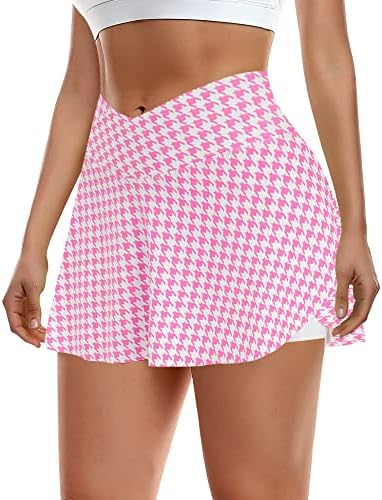 Ganado Pleated Tennis Skirts for Women with Pockets Athletic Skirts with Shorts Crossover High Waisted Golf Skorts Casual