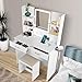 QUALIKRAFT White Vanity Set with LED Mirror & Stool, Makeup Desk with Built-in Power Outlet (2 AC & 2 USB), 2 Large Drawers & 6 Shelves, Lighted Dressing Table for Bedroom Organization