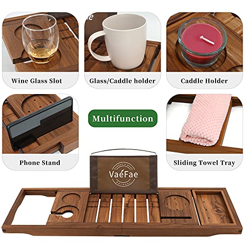 Teak Bathtub Tray, Expandable Wooden Bath Tray For Tub With Wine And Book Holder, Solid Bathroom Caddy With Free Teak Body Brush #TOP3