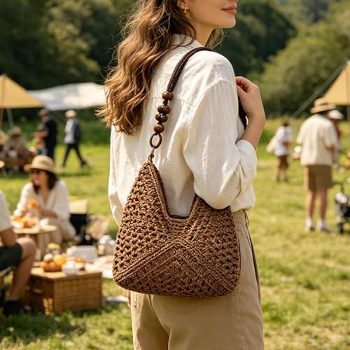 Sac à bandoulière bohème en paille pour femme le grand sac de plage léger