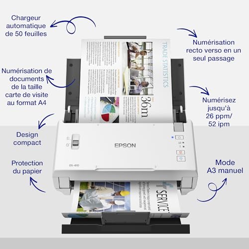 Scanner Epson DS-410 contre le bourrage papier pour numérisation recto-verso - 2