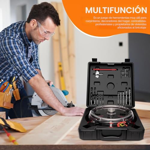 Miniatura 6 de Tnamdan Profesional Cortadora Eficiente De Agujeros Para Sierra Circular Tamaño De Diámetro Ajustable 40-200 Mm Para Orificios De Ventilación,Luces Empotradas En Techos,Paredes Y Suelos