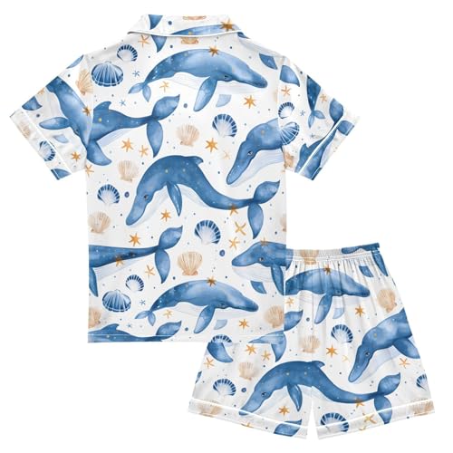 ALAZA Blue Whale Seashell Star Pajamas Satin Pajama Set Short Sleeve Button Down Sleepwear2