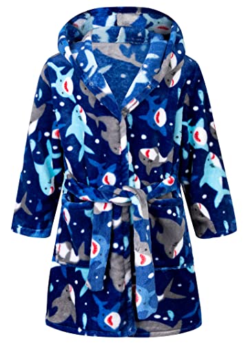 AINIBAB Boys Girls Robe Toddler Hooded Shark Plush Bathrobe for Boys Girls (Blue shark, 2-3T)