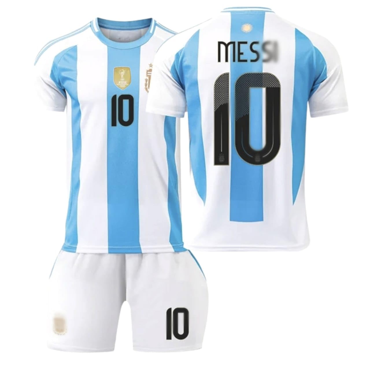 24/25 MS #10 Argentina Soccer Jersey, Home Team Jersey, Fan Favorite #10, National Team Inspired, 3 Star Jersey with Shorts for Kids/Youth.