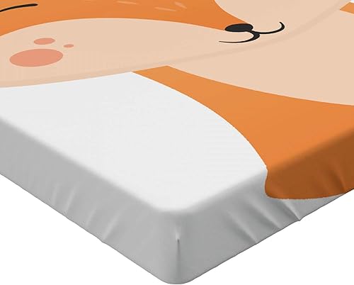 Miniatura 2 de Ambesonne Sábana bajera ajustable de zorro, ilustración divertida y sencilla de cara sonriente de animal feliz, funda de cama con bolsillo profundo