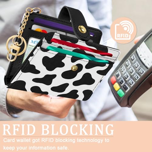Image of Jogjam Rfid Women Wallet, Small Slim Thin Credit Card Wallet, PU Leather Bifold Cash Zipper Coin Pocket ID Window, for Female Ladies Teen Girls Girly Gifts, Cow Print, Modern