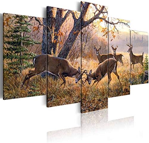 ArtHome520 Yellow Animal Deer Pictures Wall Art Ready to Hang Wildlife Canvas Print Painting Home Living Room Decor Fashion Framed Artwork 5 Panel (8''x12''x2+8''x16''x2+8''x20''x1)