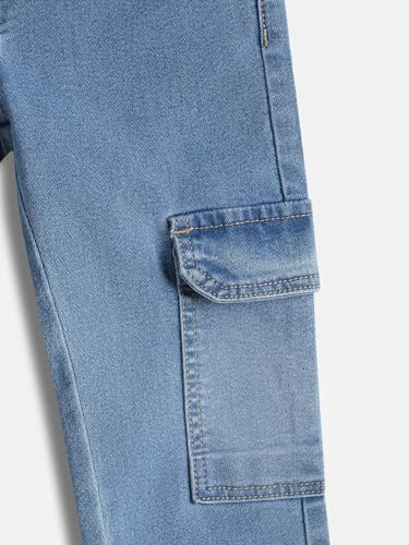 Image of Urbano Juniors Boy's Slim Fit Washed Denim Cargo Jeans with 6 Pockets Stretchable