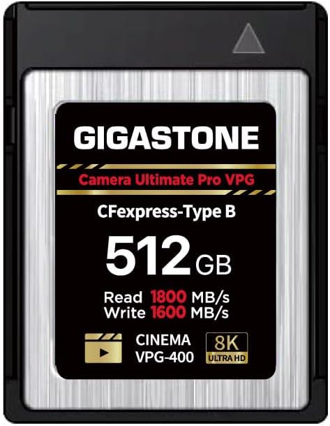 GIGASTONE 512GB Camera Ultimate Pro VPG CFexpress Card Type B Memory Card, XQD Type, High Speed up to 1800MB/s Read, 1600MB/s Write, Raw 8K Video Recording for DSLR Canon Camera