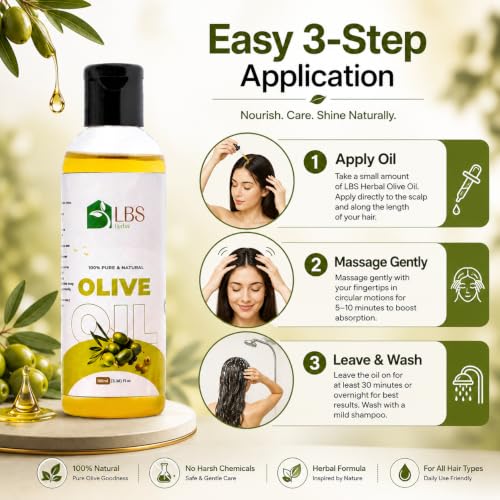 Image of LBS Pure Sweet Oils - 100% Extra Virgin Natural Cold-Pressed, Moisturizing Oils For Skin, Hair & Nails - Rich In Vitamins E & A, Hair Growtth, Softens Skin 100Ml (100ml Pack of 3, Olive)