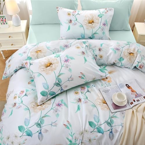 Image of MUXHOMO Green Branch Full Comforter Set, Elegant Floral Print Bed in a Bag 7 Pieces, Ultra Soft & Breathable Reversible Botanical Pattern Bedding Set with Comforter, Sheets, Pillowcases, and Shams