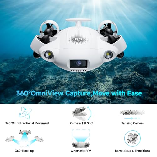 【2025 New】V-EVO 4K60FPS Underwater Drone Kit with Removal SD Card, QYSEA AI Vision Lock 360° Omnidirectional Movement Underwater ROV with Depth Hold, Portable Robot with VR Control, Posture Lock - Image 4