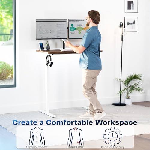 Image of VIVO Electric 43 x 24 in Rustic Standing Desk, Memory Height Adjustment, 1B Series, Holds 220 lbs, One-Piece Vintage Brown Top, White Frame, DESK-KIT-1W4N
