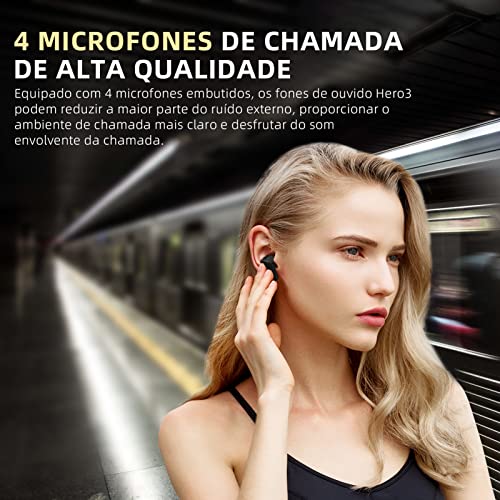 Fones de ouvido sem fio Stage Hero3 Bluetooth 5.1 com 4 microfones jogo de 40ms baixa latência, IPX5