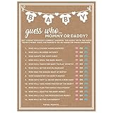 Baby Shower Game Rustic Kraft, Party Hearty, Mommy or Daddy Guess Who Game, Set of 50 Cards, 5x7...