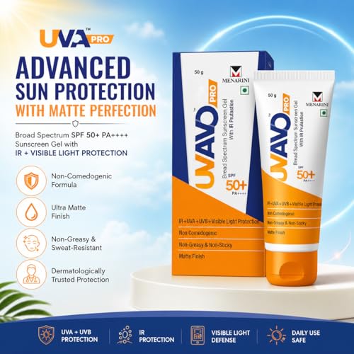 Image of New UV-AVO PRO SPF 50+ Sunscreen Gel | Broad Spectrum IR + UVA + UVB + Visible Light Protection | Non-Comedogenic | Matte Finish | 50g