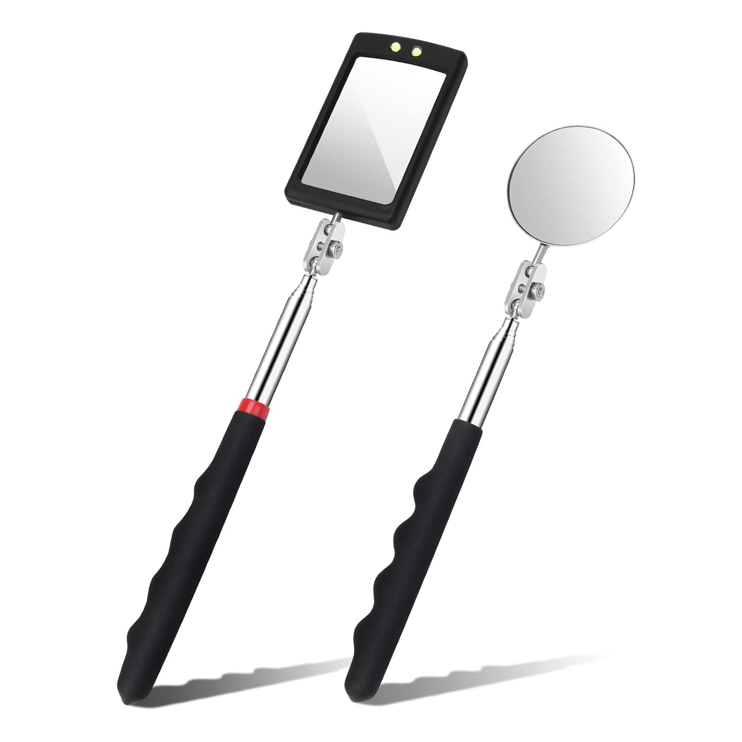 2 Pieces Telescoping Inspection Mirror, Pletpet Round Square Mirror