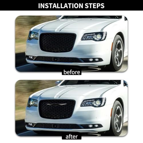 Image of Hoolcar Front Bumper Center Grille Emblem Cover Grill Badge Molding Trim Compatible with 2015-2022 Chrysler 300 300C, Black