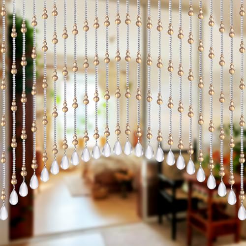 Osunnus Crystal Glass Beaded Curtain for Doorway Hanging Door Beads Curtain Arched Beaded Valance Crystal Hippie Decor for Door Entrance Window Closet, 25 Strings Champagne