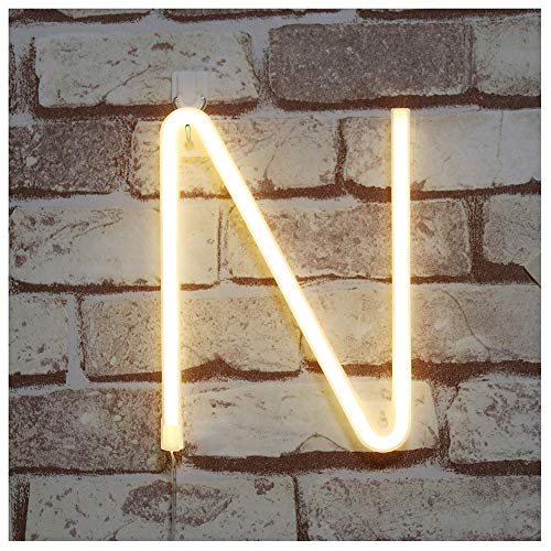 Image of ENUOLI Warm White Letter Neon Sign Words Neon Lights LED Alphabet Neon(N) | Art Lights Battery /USB Operated Neon Wall Decor Light up Words for Wedding Birthday Party Christmas Home Bar Decoration