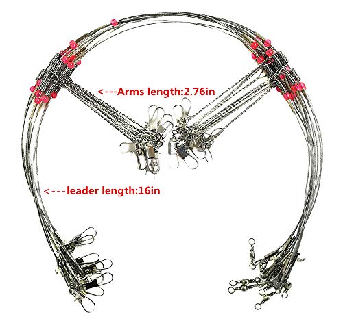 Image of Drchoer 10pcs Fishing Wire Leader Trace 70LB Stainless Steel Wire Fishing Leaders with Swivels Snaps Beads,Arms 1 /2 /3 /4pcs,Arm Length 2.76 /4.72in Available