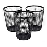 Klickpick Office Metal mesh Can Pen Pencil Cup Holder for Office Desk Multiple use - Black - Pack of 3